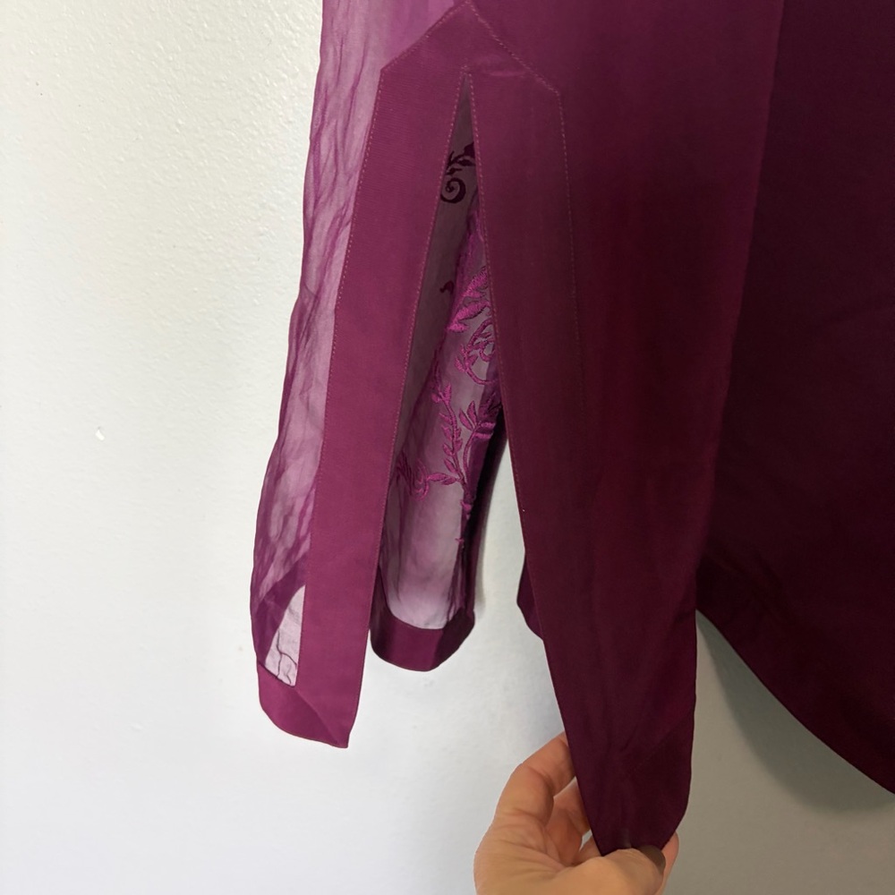 Campagnie Internationale Express 100% Silk Cardigan Blouse Large Purple Vintage - Picture 4 of 5